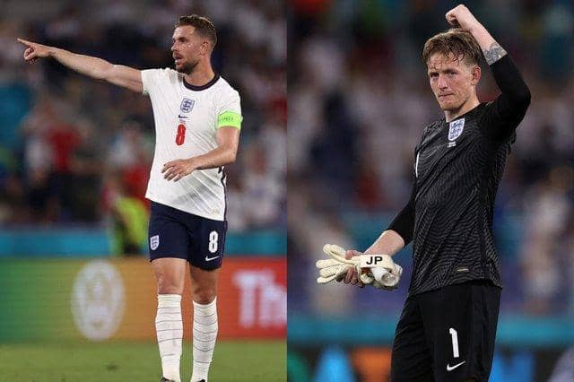 England stars Jordan Henderson, left, and Jordan Pickford. Pictures: Getty Images.