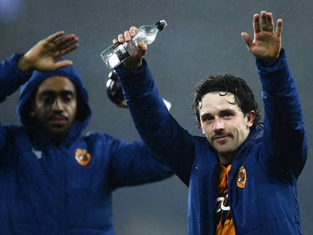 CARDIFF, WALES - NOVEMBER 24: George Honeyman of Hull City celebrates following the Sky Bet Championship match between Cardiff City and Hull City at the Cardiff City Stadium on November 24, 2021 in Cardiff, Wales. (Photo by Harry Trump/Getty Images)