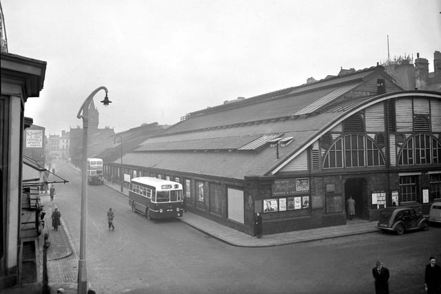 A new single decker bus from the Sunderland District fleet awaits departure from the south end of Sunderland's central railway station in 1952.
