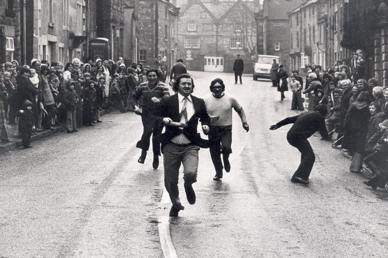 Brian Byard won the pancake race for the 2nd year in February 1978