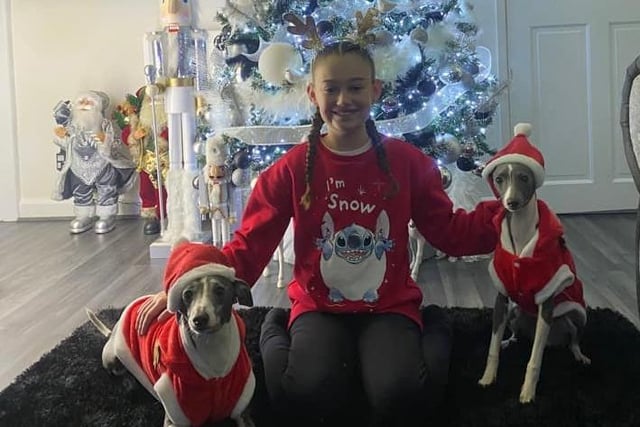 The whole Christmas crew! A big smile from Poppy, pictured with Rocco and Rolo.