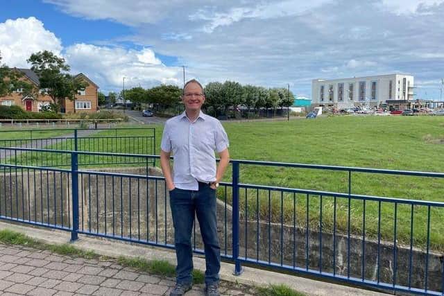 Lib Dem councillor Peter Walton at the site of the new play park on Lowry Road, Seaburn.