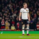 LONDON, ENGLAND - JANUARY 22:   Scott McTominay of Manchester United looks on during the Premier League match between Arsenal FC and Manchester United at Emirates Stadium on January 22, 2023 in London, United Kingdom. (Photo by Ash Donelon/Manchester United via Getty Images)