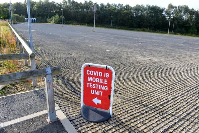 Doxford Park COVID-19 mobile testing area.