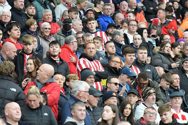 Sunderland fans in action at the Stadium of Light as the Black Cats defeat Wigan Athletic 2-1 in the Championship.