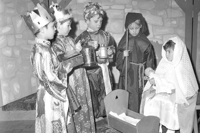 The Nativity as portrayed by children of St Joseph's RC Primary School, Millfield,  in St Joseph's Church in 1974.