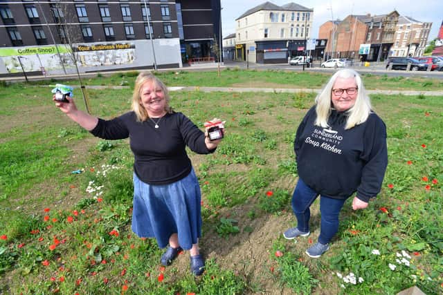 Sunderland Community Soup Kitchen staff Julie Southern and Andrea Bell at the site of the new  market.