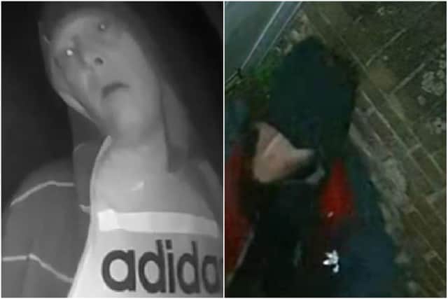 (Left) Police want to sepak to the man in connection with a break-in at an address on Ettrick Grove, Sunderland. Please mention crime number 082639H/21. 
(Right) Police want to sepak to the man in connection with an attempted burglary at a home on Townsend Road, Sunderland. Please mention crime number 055853J/2/
