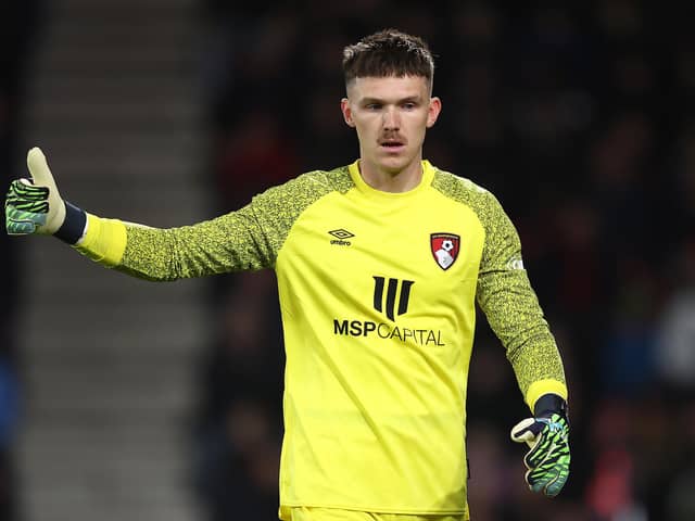 BOURNEMOUTH, ENGLAND - FEBRUARY 06:  AFC Bournemouth goal keeper Freddie Woodman looks on during the Emirates FA Cup Fourth Round match between AFC Bournemouth and Boreham Wood at Vitality Stadium on February 06, 2022 in Bournemouth, England. (Photo by Bryn Lennon/Getty Images)
