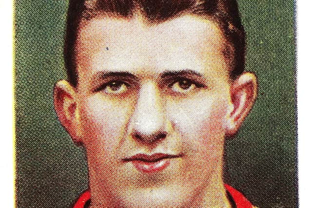 Sunderland player Jimmy Connor  illustrated on a Wills Tobacco Cigarette Football card circa 1935.
