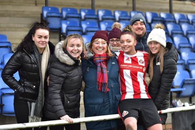 Keira Ramshaw poses for a picture with friends and Newcastle United players Rhiannon Gray (far left) and Courtney Lock (second left) after the FA Cup tie with Birmingham City - photo courtesy of Colin Lock.