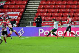 Joe Edwards scores Plymouth's second goal at the Stadium of Light