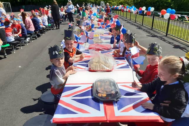 Pupils at Oxclose Primary Academy enjoying a traditional style street party.
