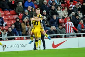 Chris Maguire celebrates a goal at the Stadium of Light earlier this year