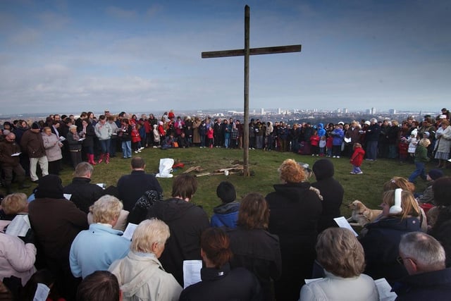 Crowds on Tunstall Hill for the Good Friday Walk of Witness. A tradition for many at Easter time in the city.