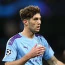 ohn Stones of Manchester City is seen to have a black eye as he looks on during the UEFA Champions League group C match between Manchester City and Atalanta at Etihad Stadium on October 22, 2019.