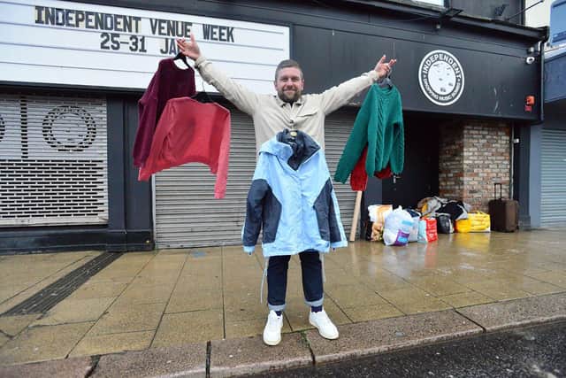 Organiser Iain Lane with a selection of items which can be picked up by those in need at Take One Leave One Sunderland.