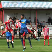 Seaham Red Star (red/white) v Hebburn Town  (blue) at Seaham Town Park, on Saturday.