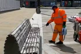 Sunderland City Council's street cleaning team have been disinfecting public seating areas to prevent the spread of coronavirus.