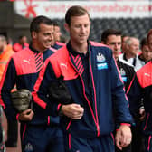 Steven Taylor, Mike Williamson, and Jack Colback share a joke as they arrive before the Barclays Premier League match between Swansea City and Newcastle United at the Liberty Stadium.