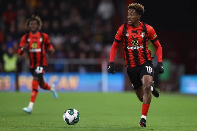 Jamal Lowe of AFC Bournemouth during the Carabao Cup Third Round match between AFC Bournemouth and Everton at Vitality Stadium.
