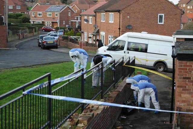 Durham Constabulary officers could be seen combing the area for evidence following the attack.