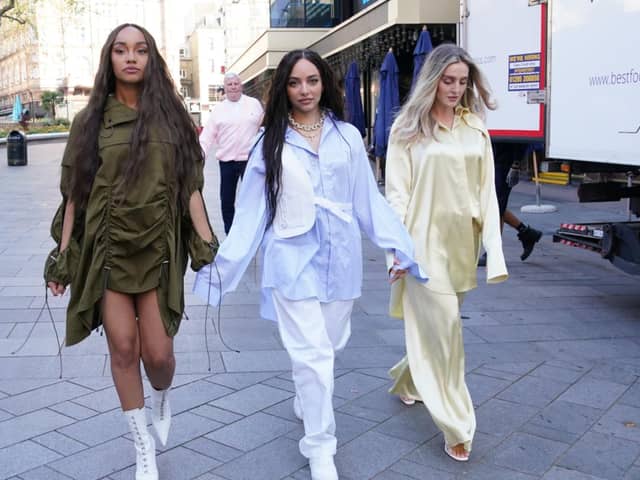 Little Mix, Leigh-Anne Pinnock, Jade Thirlwall and Perrie Edwards, arriving at the studios of Global Radio in London late last month. Photo by PA.