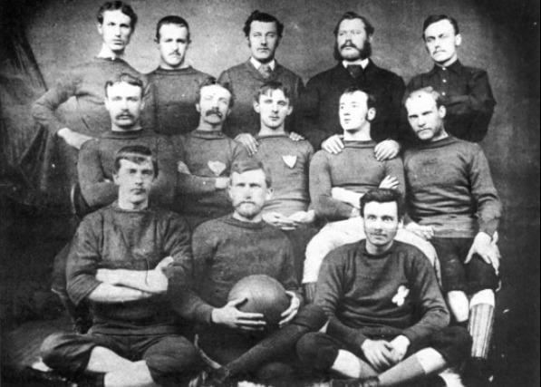 Scottish teacher James Allan, second row with the excellent moustache, founded SAFC in 1879. He also played and any shirt he played in, if any still exist, would be of great historical importance in football. Allan is buried in Bishopwearmouth Cemetery.