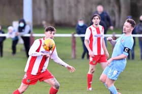 Action from Sunderland RCA (red and white) v Newton Aycliffe.  Photo: Frank Reid