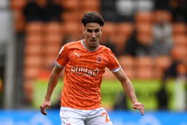Wolves loanee Theo Corbeanu playing for Blackpool.