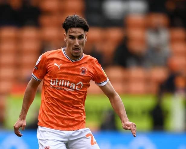 Wolves loanee Theo Corbeanu playing for Blackpool.