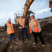 From left: Lee Francis of RE:GEN, Cllr Kevin Johnston and Louise Buckton of Gentoo on site at Cricketers Hill, Carley Hill. Picture by Angela Carrington/Bigger Picture Agency.