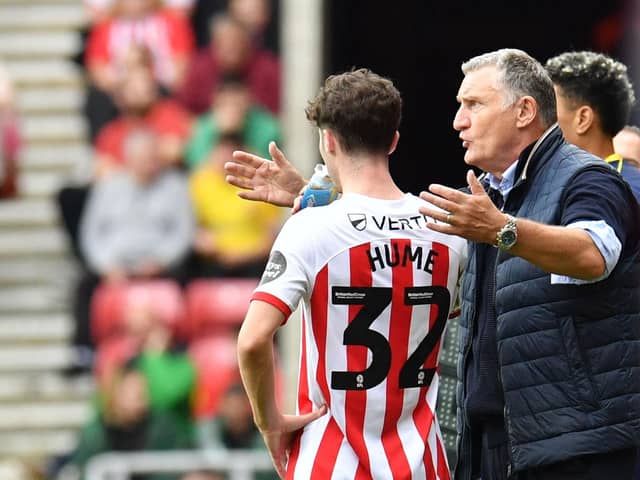 Sunderland boss Tony Mowbray and Trai Hume. Picture by FRANK REID