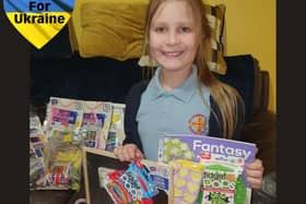Florence collected 55 bags of gifts for the children of Ukraine.