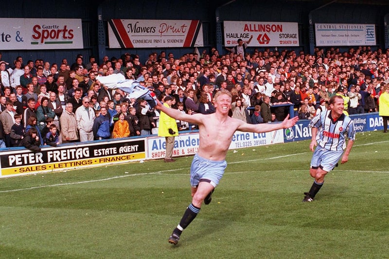 Hartlepool United striker Joe Allon turns away after scoring against Darlington in April 1997. Were you there?
