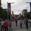 Wembley Way four hours before kick-off as Sunderland fans start to arrive.