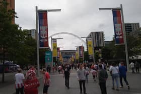 Wembley Way four hours before kick-off as Sunderland fans start to arrive.