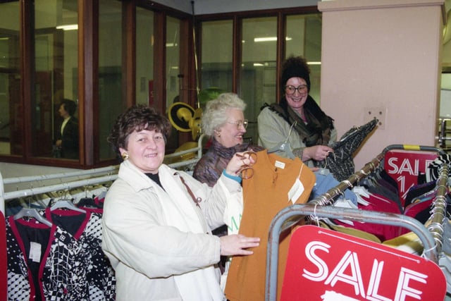 Hunting for the last bargain on the sales rack on January 29, 1993.