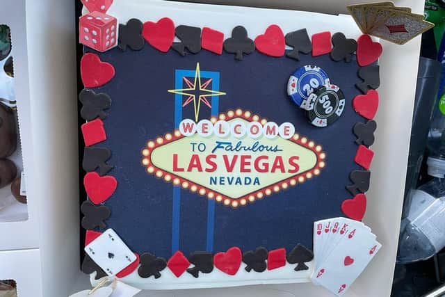 The cake for this evening's Vegas-themed party