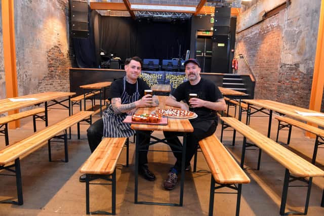 Midnight Pizza Crü founder Dan Shannon and pizza chef Andy Evans (L) are starting weekly pizza evenings at Pop Recs.