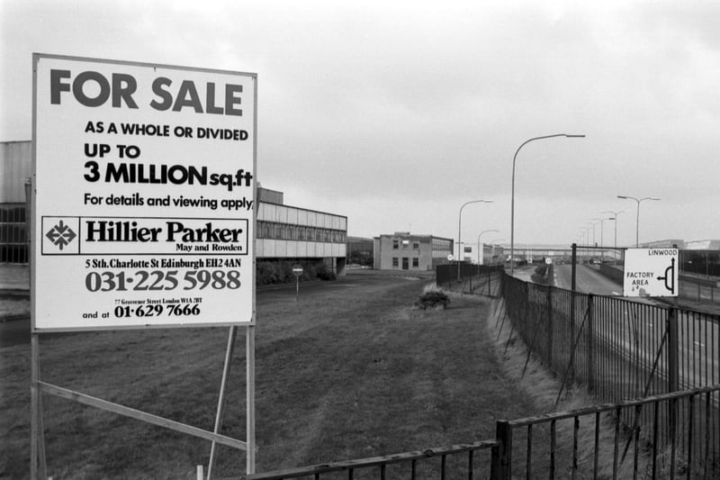 The For Sale sign outside the Rootes car factory at Linwood in November 1981.