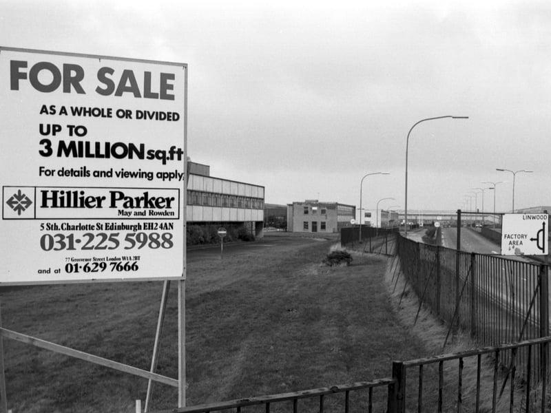 The For Sale sign outside the Rootes car factory at Linwood in November 1981.