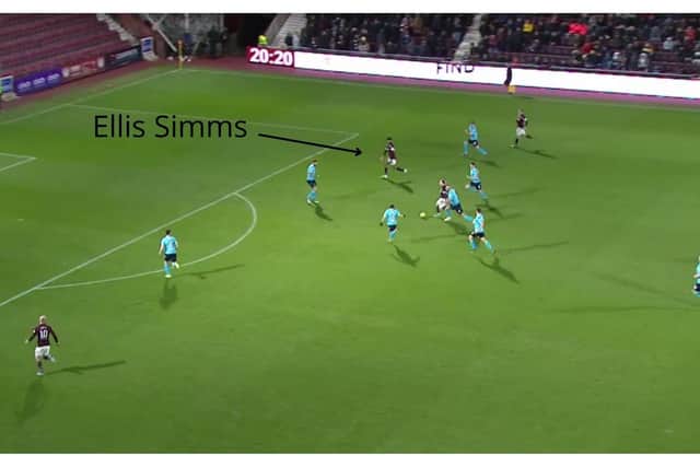 Figure One: Ellis Simms' goal for Hearts against Dundee