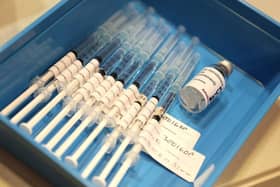 Syringes containing the AstraZeneca Covid-19 vaccines. (Photo by Paul Kane/Getty Images)