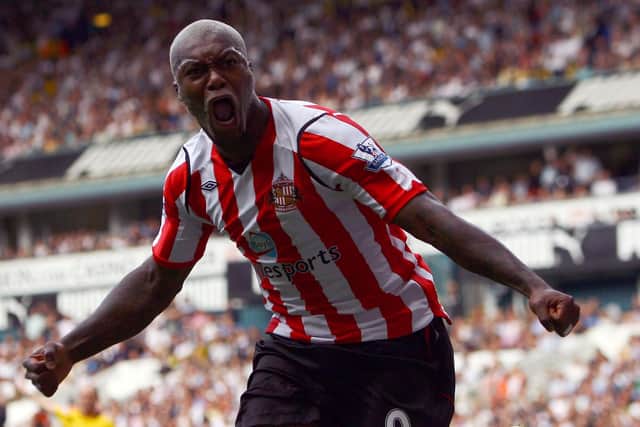LONDON - AUGUST 23:  Djibril Cisse of Sunderland celebrates scoring a goal during the Barclays Premier League match bewteen Tottenham Hotspur and Sunderland at White Hart Lane on August 23, 2008 in London, England.  (Photo by Ian Walton/Getty Images)