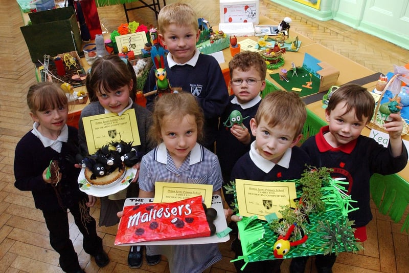 Youngsters at Hetton Lyons Primary School with some of their painted eggs, l-r Rebecca Hall, Amy Golding, Dominic Lobban, Lucy Tipton, Lloyd Wilson, Luke Renwick and Liam Clough.
