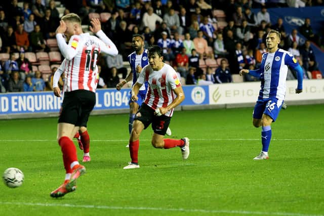 Luke O'Nien scored for Sunderland in their 2-0 Carabao Cup win over Wigan.