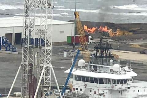 Fire crews attended the controlled burning at the Port. Picture: Cynthia Grieves.