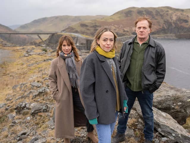From left, Nia Roberts, Sian Reese-Williams and Mark Lewis-Jones star in the second series of Channel 4 drama The Light in the Hall (Picture: Channel 4)