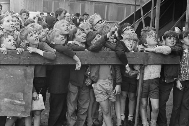 Children from Gilesgate County Junior School who made a special trip to Sunderland to watch the launch of the 15,000-ton cargo motorship Armadale in 1961 from Austin and Pickersgills.